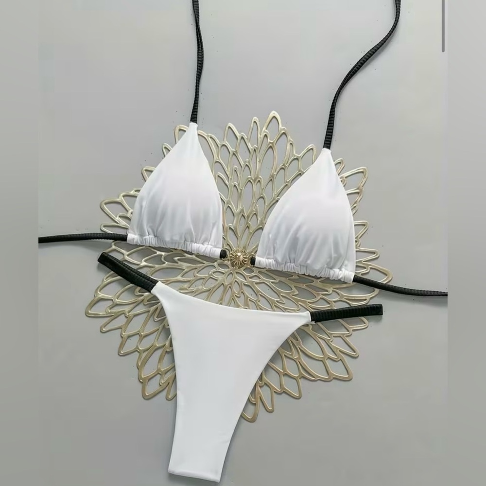 Elegant White Halter Thong Bikini Set - Picture 7 of 9